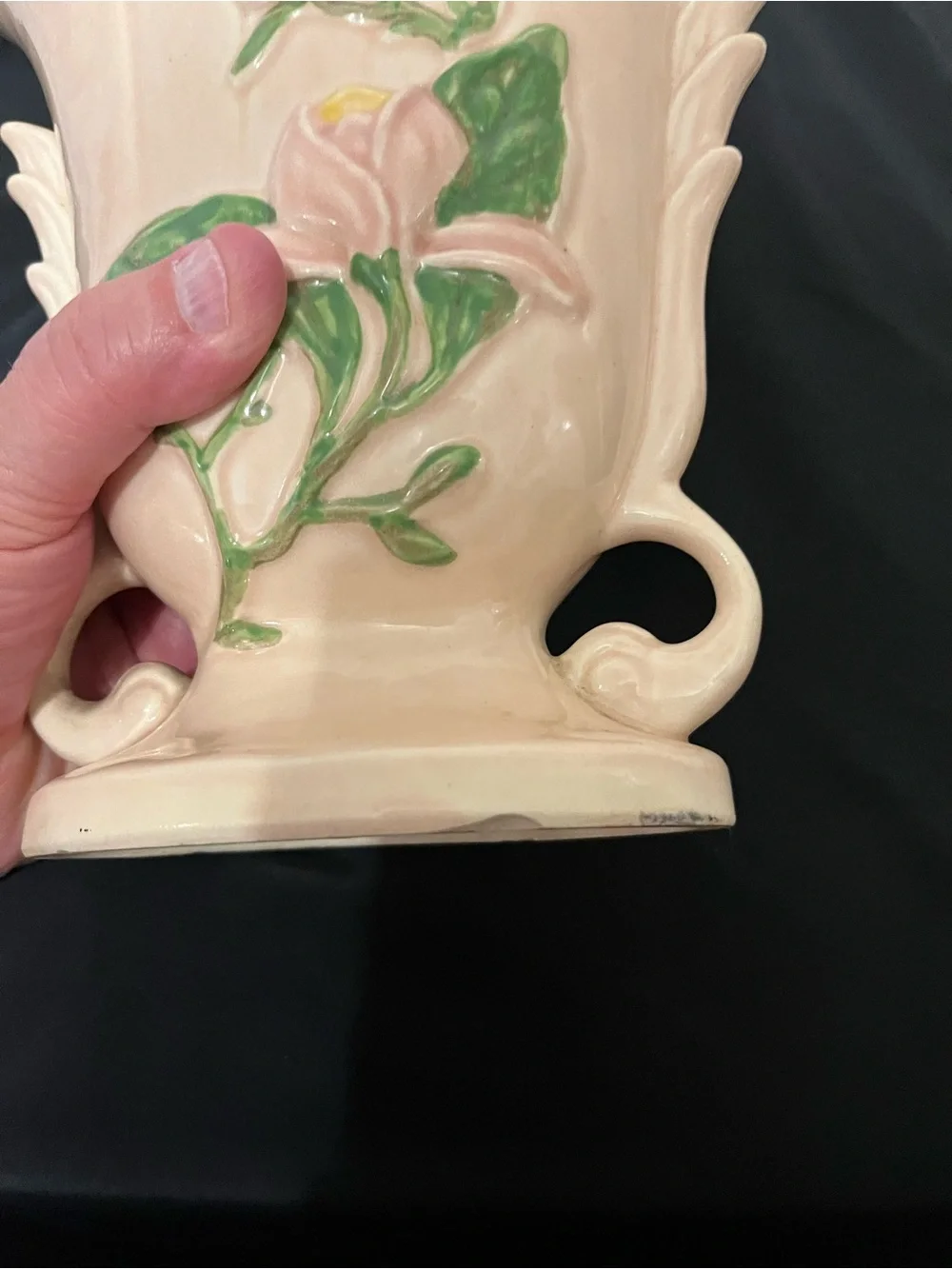 HULL POTTERY Floral Relief Ceramic Vase in Blush Pink